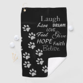 Serviette De Golf Arrière - plan noir Silver Dog Paws Motif d'impres (En situation)