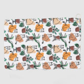 Serviette De Golf Art de trait dessin chats et fleurs (Horizontal)