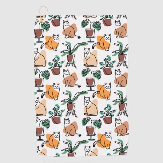 Serviette De Golf Art de trait dessin chats et fleurs (Devant)
