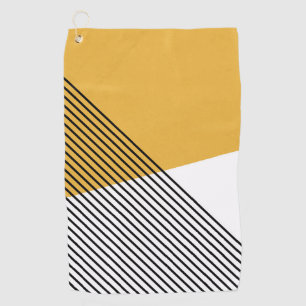 Serviette De Golf Art géométrique simple noir, blanc et jaune