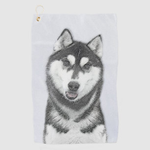 Serviette De Golf Art (noir et blanc) de chien de peinture de chien