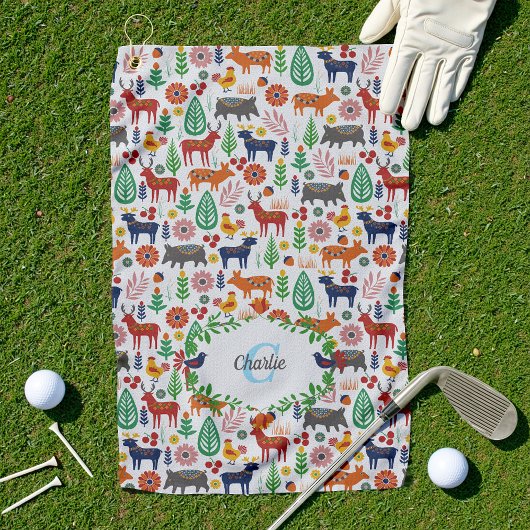 Serviette De Golf Art populaire scandinave Monogramme Motif Boho Mod