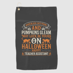 Serviette De Golf Assistant d'enseignant Halloween chats noirs et ci