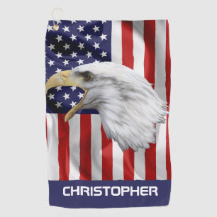Serviette De Golf Attaquer l'aigle, le drapeau américain, patriotiqu