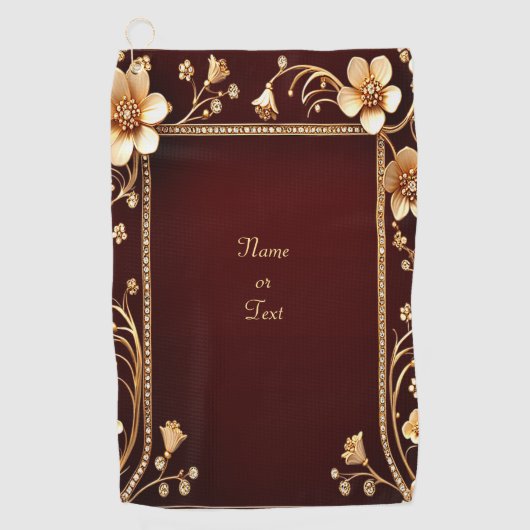 Serviette de golf aux fleurs dorées de Bourgogne (Devant)