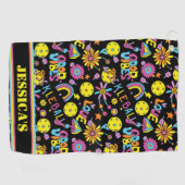 Serviette De Golf Avec le nom, Super, rétro 90s, noir (Horizontal)