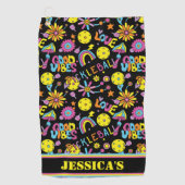 Serviette De Golf Avec le nom, Super, rétro 90s, noir (Devant)