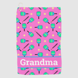 Serviette De Golf Avec le pastel texte j'aime Pickleball rose