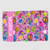 Serviette De Golf Avec nom 😍 🤩 rose Eclectique tennis 🎾 motif (Horizontal)