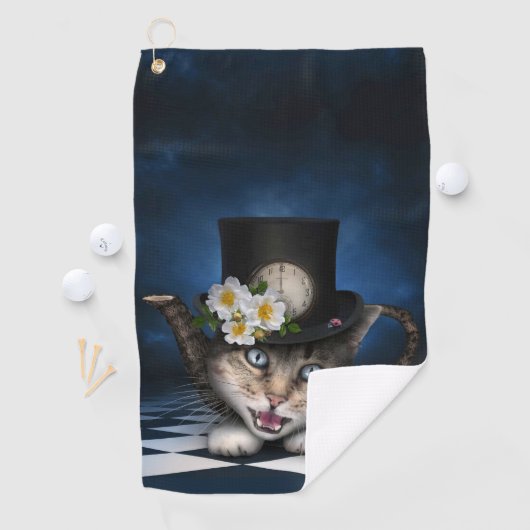 Serviette De Golf Awesome Mad Hatter Teapot Chat Conception Whimsica (En situation)