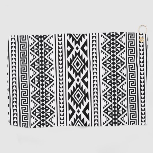 Serviette De Golf Aztec Boho, Motif tribal géométrique noir blanc (Horizontal)