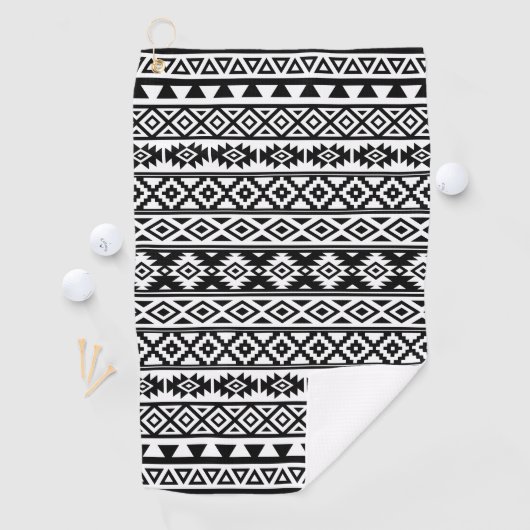 Serviette De Golf Aztec Motif stylisé noir+blanc (En situation)