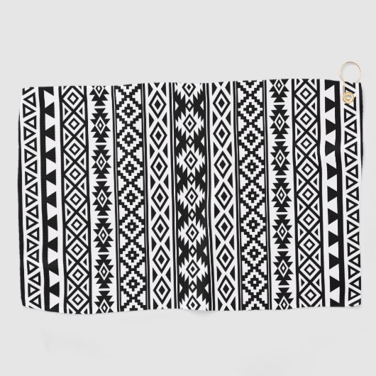 Serviette De Golf Aztec Motif stylisé noir+blanc (Horizontal)