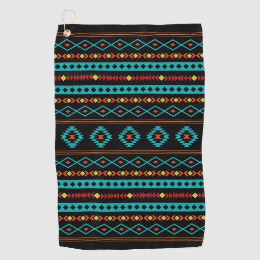 Serviette De Golf Aztec Turquoise Rouges Jaune Noir Mixte Motifs Mot (Devant)