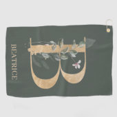 Serviette De Golf B Monogramme Floral Personnalisé (Horizontal)