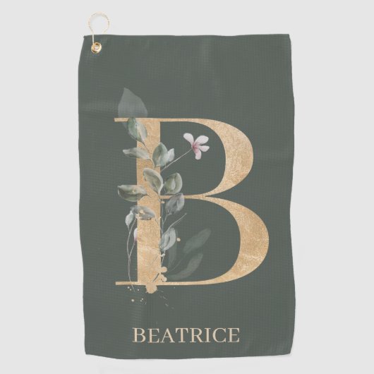 Serviette De Golf B Monogramme Floral Personnalisé (Devant)