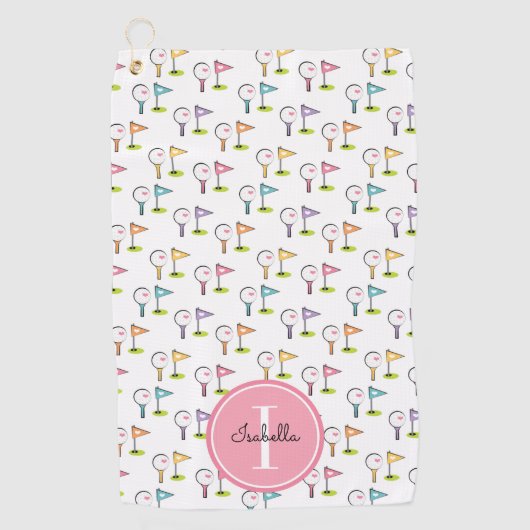 Serviette De Golf Bal de golf de Cute Monogrammed Tee Drapeau (Devant)