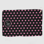 Serviette De Golf Bal de golf Monogram rose mignon sur le noir (Horizontal)