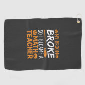 Serviette De Golf Balai d'Halloween de professeur de maths drôle (Horizontal)
