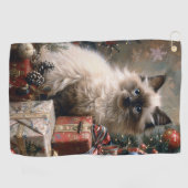 Serviette De Golf Balinais Kitten Noël Portrait de chat (Horizontal)