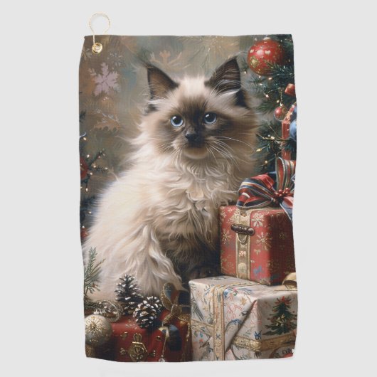 Serviette De Golf Balinais Kitten Noël Portrait de chat (Devant)