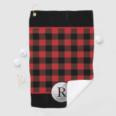 Serviette De Golf Balle de golf monogrammée carreau rouge de buffle (En situation)