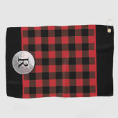 Serviette De Golf Balle de golf monogrammée carreau rouge de buffle (Horizontal)