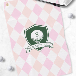 Serviette De Golf Balle de golf verte à motif rose moderne Monogramm