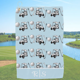 Serviette De Golf Balles de golf bleues amusantes Chariot Monogramme