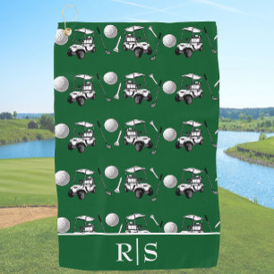 Serviette De Golf Balles de golf et chariot vert moderne avec monogr