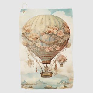 Serviette De Golf Ballon à air chaud vintage Steampunk Floral Blue (