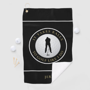 Serviette De Golf Balls Humour Golfer Sports Monogrammé Black Gold