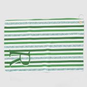 Serviette De Golf Bandes de Parties scintillant argent vert Monogram (Horizontal)