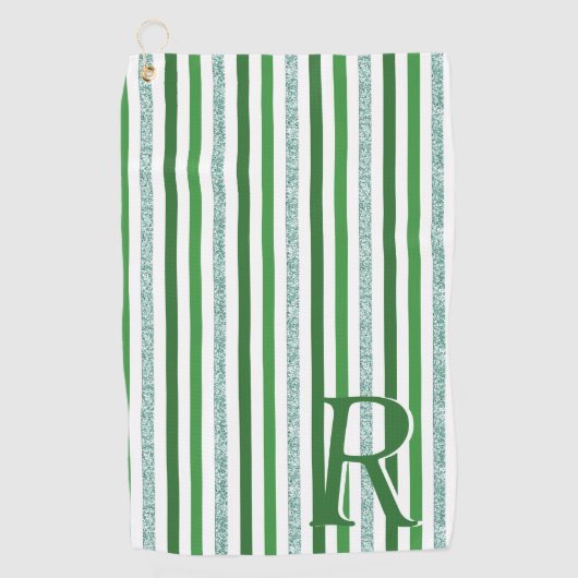 Serviette De Golf Bandes de Parties scintillant argent vert Monogram (Devant)