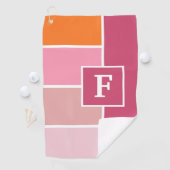 Serviette De Golf Bandes en rose, blanc et orange avec Monogramme (En situation)
