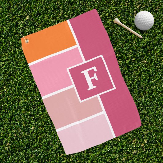 Serviette De Golf Bandes en rose, blanc et orange avec Monogramme