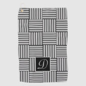 Serviette De Golf Bandes modernes en noir, blanc et gris - Monogramm (Devant)