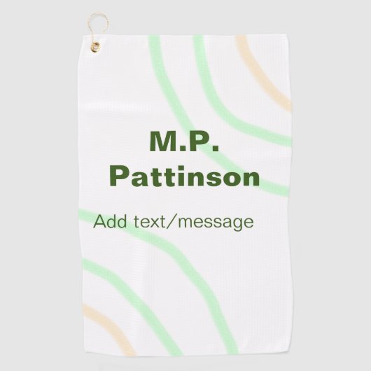 Serviette De Golf Bandes orange vertes ajouter le nom message texte (Devant)