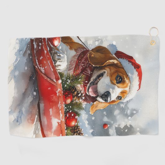 Serviette De Golf Basset Hound Dog in Sledge Let it Neige Noël (Horizontal)