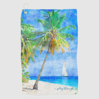 Serviette De Golf Bateau à voile Tropical Island Palm Tree