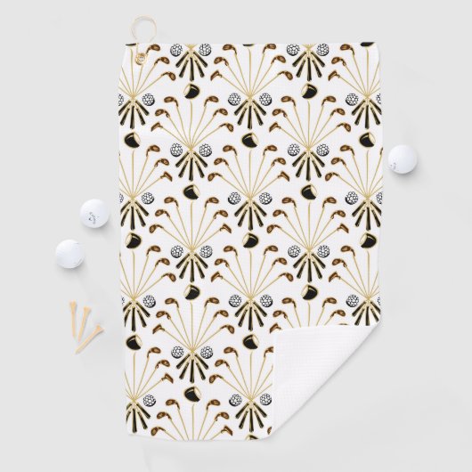 Serviette De Golf Bâtons de golf | Or + Noir. BLANCHE (En situation)