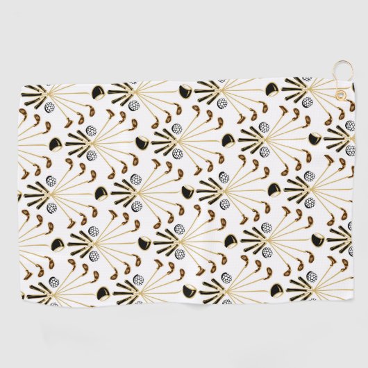Serviette De Golf Bâtons de golf | Or + Noir. BLANCHE (Horizontal)