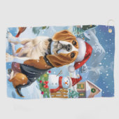 Serviette De Golf Beagle Chien Winter Wonderland Noël Joie (Horizontal)