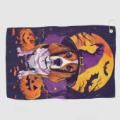 Serviette De Golf Beagle effrayant Halloween Sorcière et Citrouille (Horizontal)