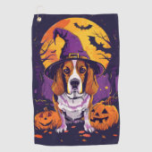 Serviette De Golf Beagle effrayant Halloween Sorcière et Citrouille (Devant)