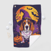 Serviette De Golf Beagle éffrayant Halloween Witch Et Citrouille (En situation)