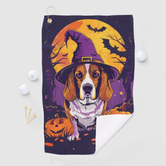 Serviette De Golf Beagle éffrayant Halloween Witch Et Citrouille (En situation)