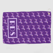 Serviette De Golf Beagle Hound Chien Violet Silhouette Monogramme (Horizontal)
