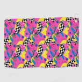 Serviette De Golf Beau Motif Surreal Pink et Checkerboard (Horizontal)