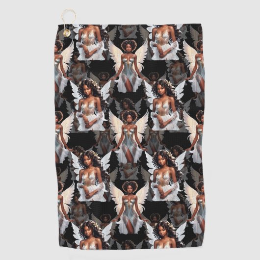 Serviette De Golf Beautiful Black Girl Angels Pattern Design -Dark (Devant)